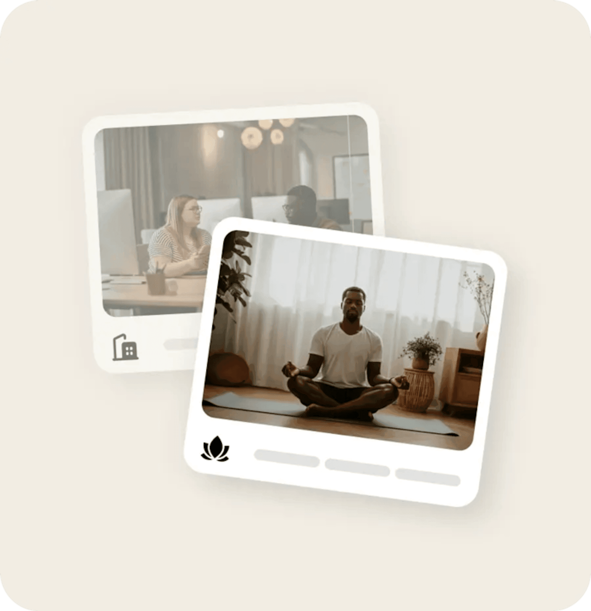Overlapping support cards around a person at rest: care arriving from many directions