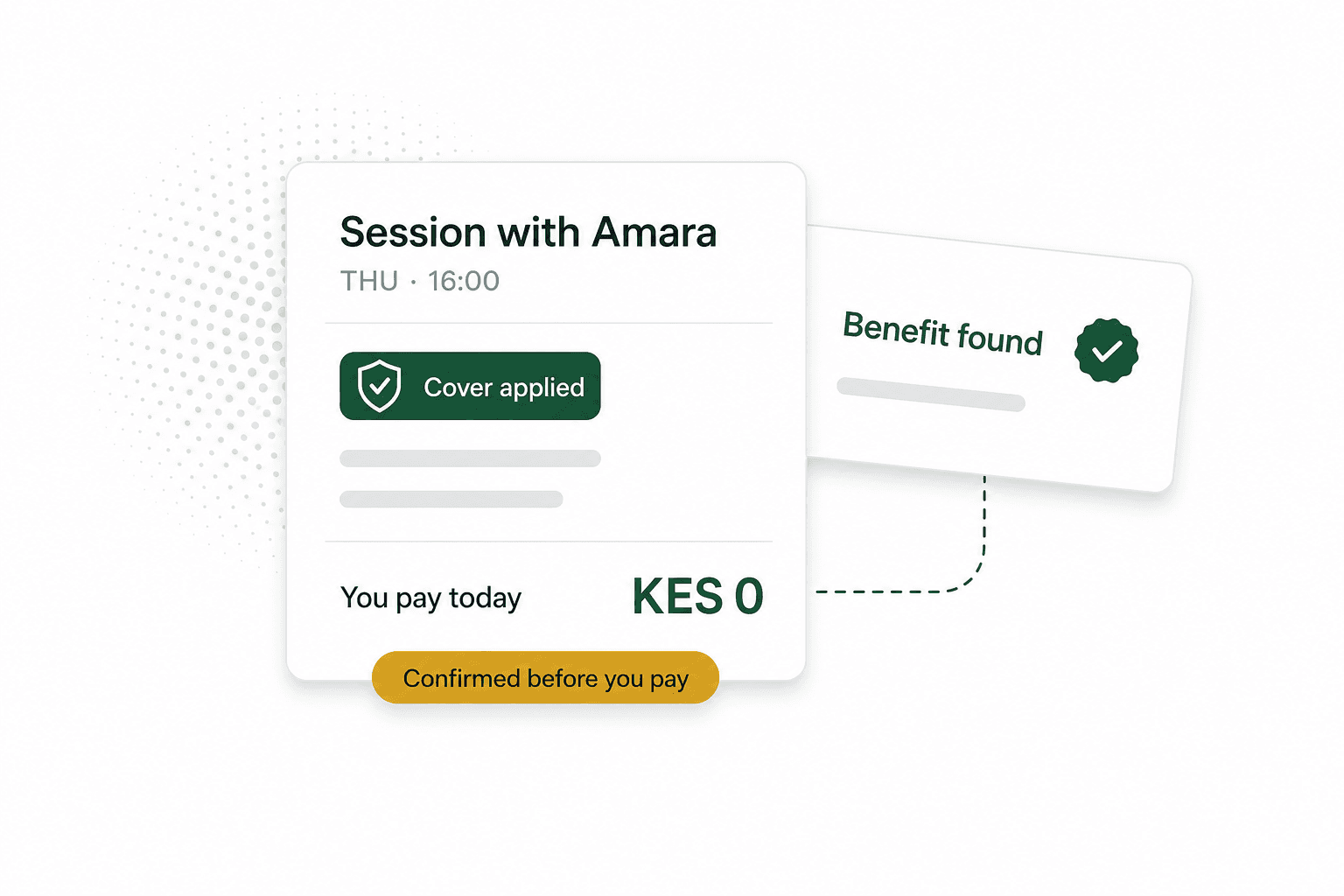 A booking with cover found and applied before payment, nothing to pay today