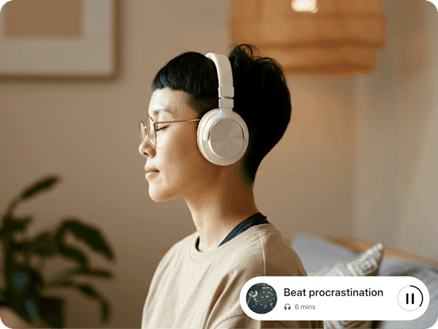 Guided audio playing through headphones in a quiet moment