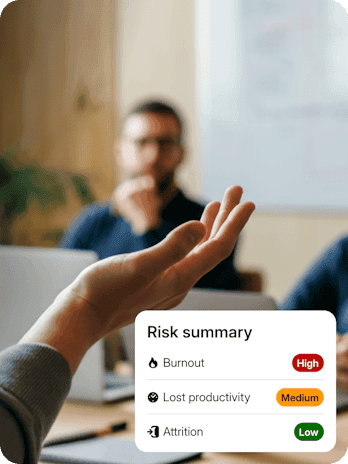 A workplace risk summary over a blurred conversation