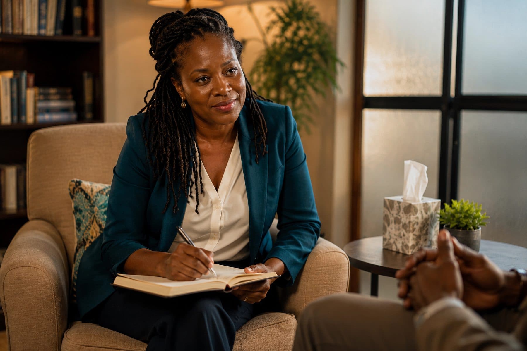 A Practitioner listening closely to a Client during a Session